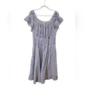 Striped Blue and White Summer Dress Off Shoulders Size Large